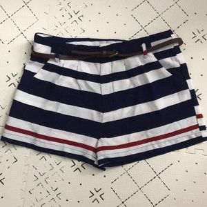 Navy, White and Red Striped Shorts
